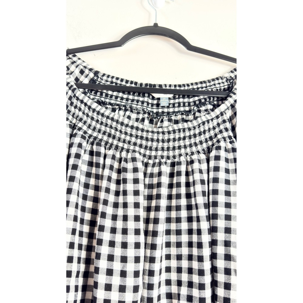 Terra & Sky Blouse Black Gingham Smocked Bell Sleeve Women 2X Cottagecore - Picture 3 of 8
